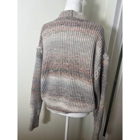 Intermix Muted Multi Color Tan Long Sleeve Button Up V Neck Cropped Cardigan SzL - Picture 2 of 4